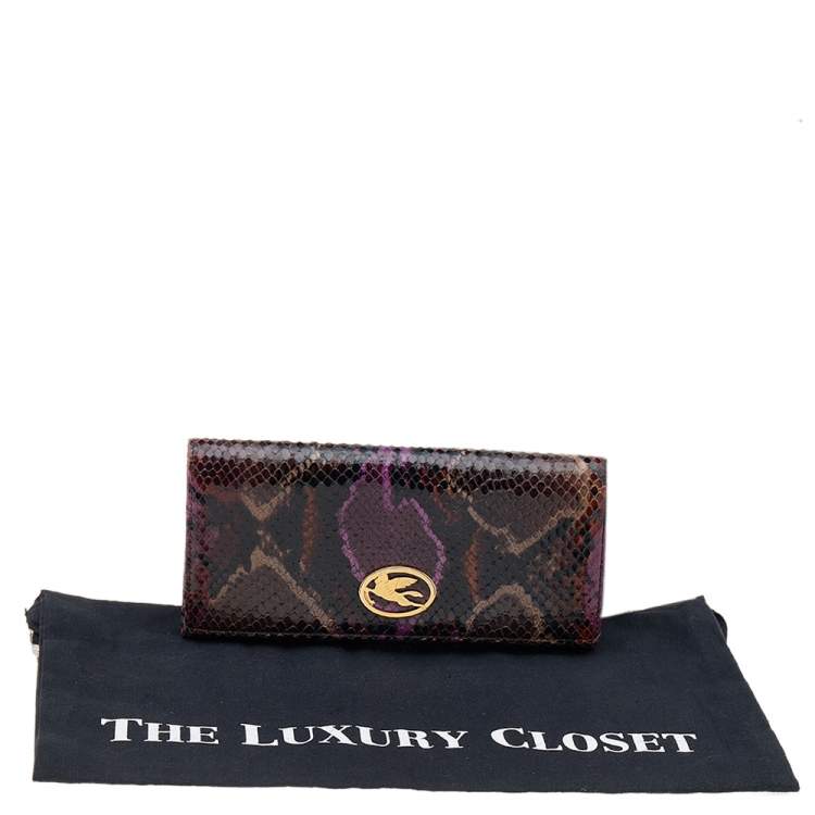 Pre Owned Etro Multicolor Python Effect Leather Flap Continental Wallet