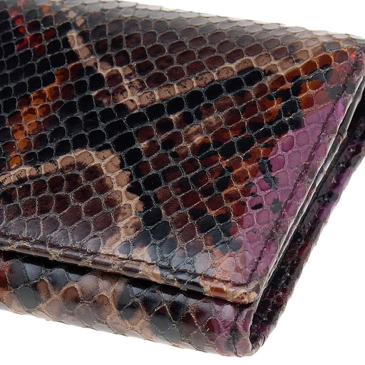 Pre Owned Etro Multicolor Python Effect Leather Flap Continental Wallet