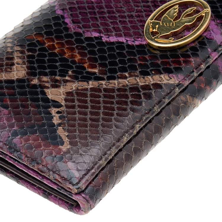 Pre Owned Etro Multicolor Python Effect Leather Flap Continental Wallet