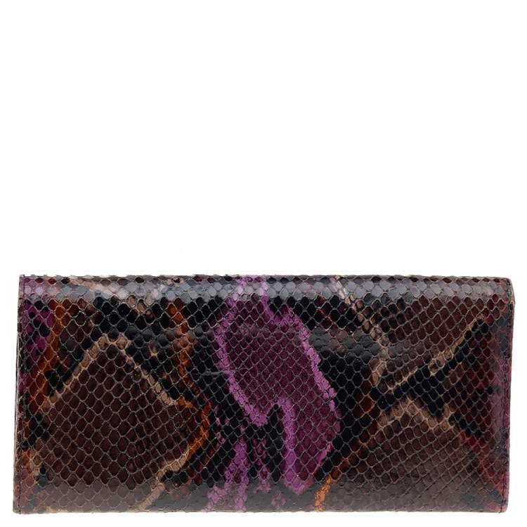Pre Owned Etro Multicolor Python Effect Leather Flap Continental Wallet