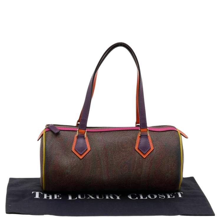 Pre Owned Etro Tricolor Paisley Print Coated Canvas and Leather Boston Bag