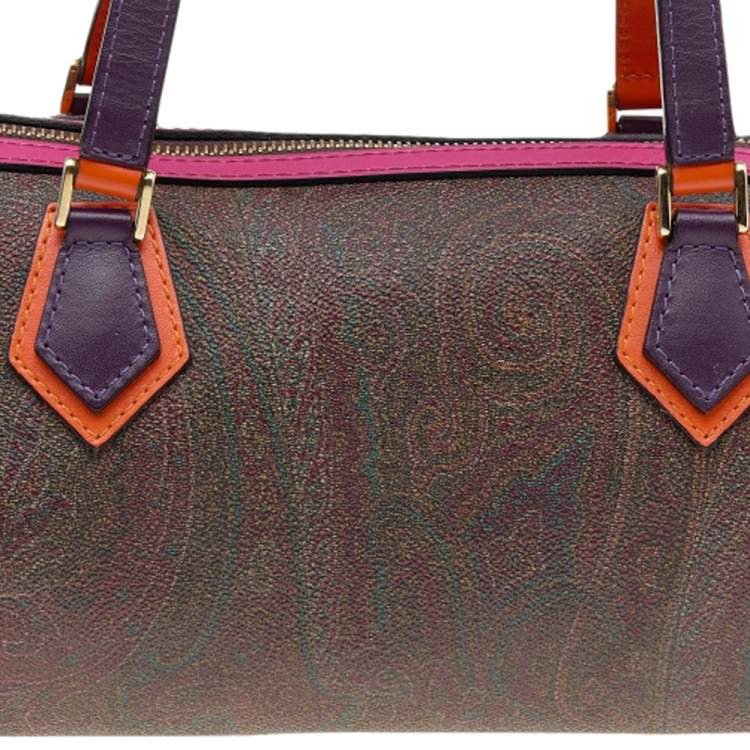 Pre Owned Etro Tricolor Paisley Print Coated Canvas and Leather Boston Bag