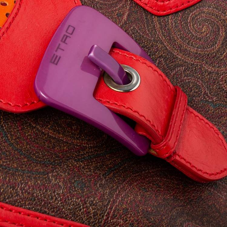 Pre Owned Etro Multicolor Paisley Coated Canvas and Perforated Leather Buckle Detail Tote