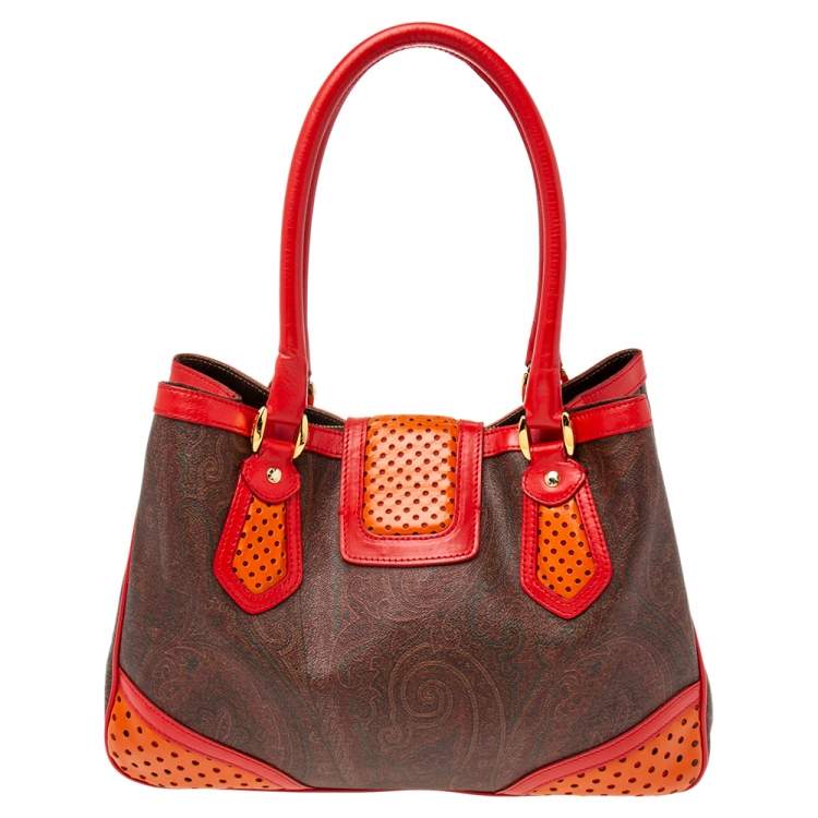Pre Owned Etro Multicolor Paisley Coated Canvas and Perforated Leather Buckle Detail Tote