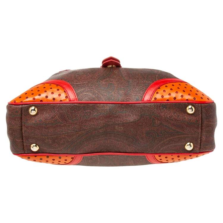 Pre Owned Etro Multicolor Paisley Coated Canvas and Perforated Leather Buckle Detail Tote