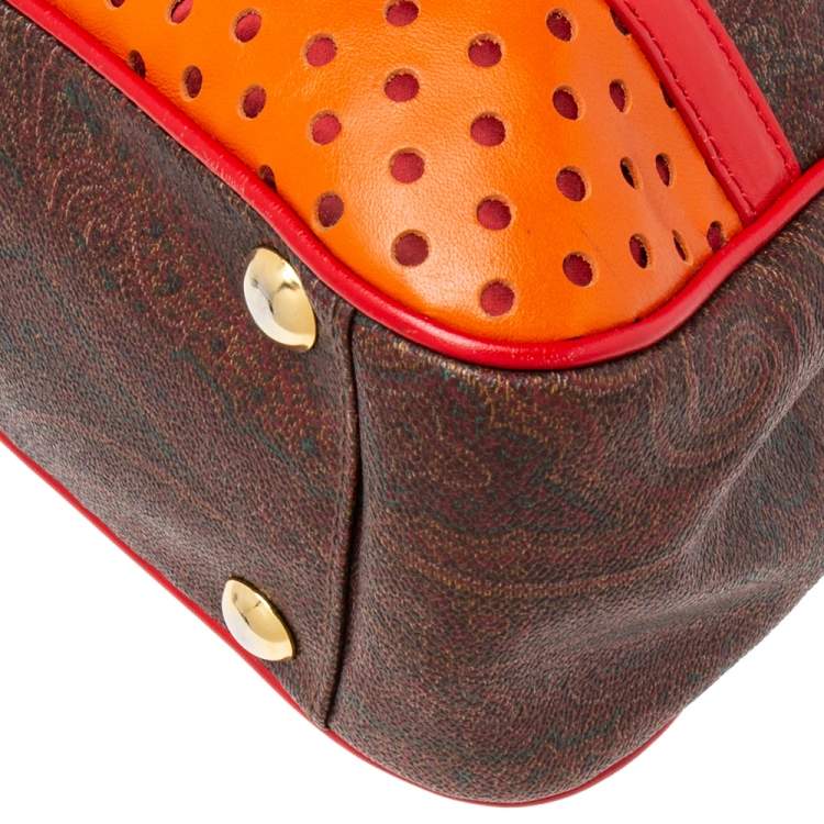 Pre Owned Etro Multicolor Paisley Coated Canvas and Perforated Leather Buckle Detail Tote