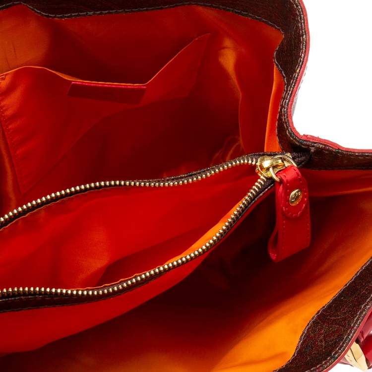 Pre Owned Etro Multicolor Paisley Coated Canvas and Perforated Leather Buckle Detail Tote