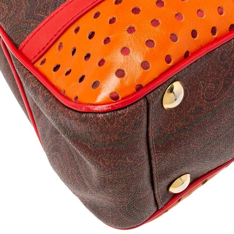 Pre Owned Etro Multicolor Paisley Coated Canvas and Perforated Leather Buckle Detail Tote
