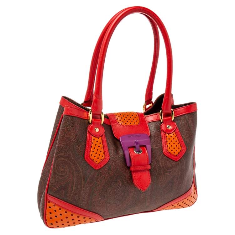 Pre Owned Etro Multicolor Paisley Coated Canvas and Perforated Leather Buckle Detail Tote
