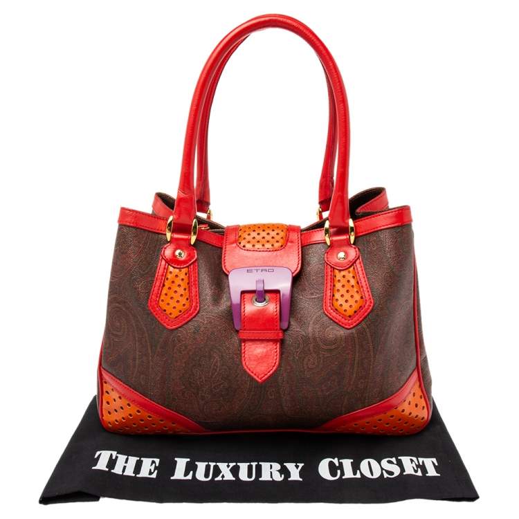 Pre Owned Etro Multicolor Paisley Coated Canvas and Perforated Leather Buckle Detail Tote