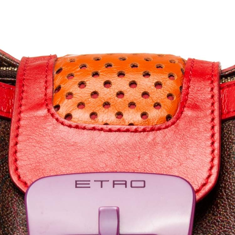 Pre Owned Etro Multicolor Paisley Coated Canvas and Perforated Leather Buckle Detail Tote