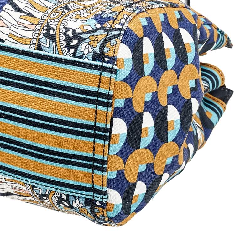 Pre Owned Etro Multicolor Print Canvas and Leather Tote
