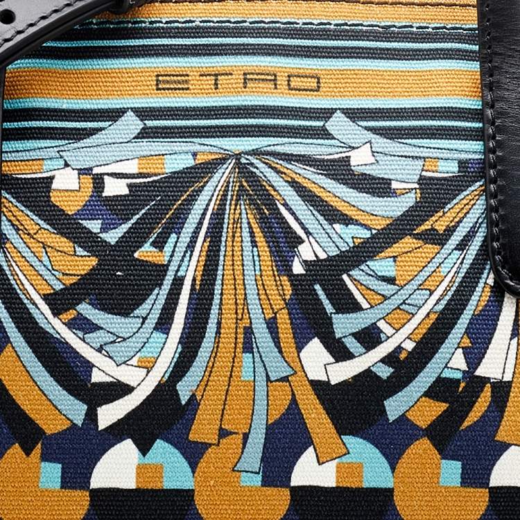 Pre Owned Etro Multicolor Print Canvas and Leather Tote