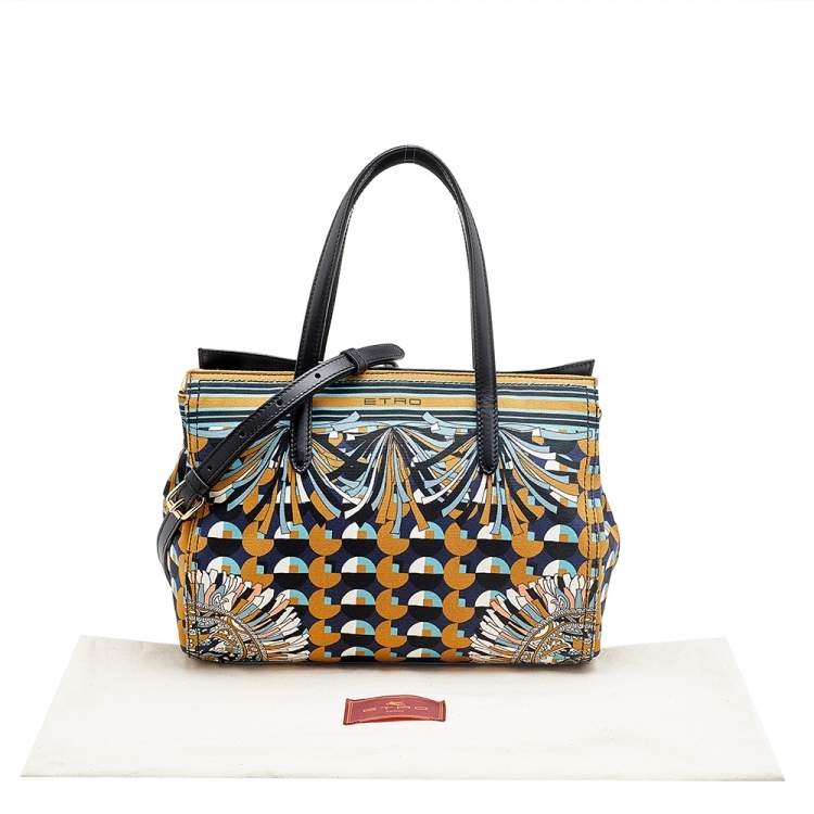 Pre Owned Etro Multicolor Print Canvas and Leather Tote