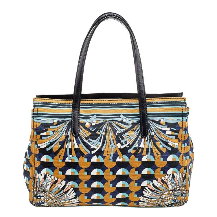 Pre Owned Etro Multicolor Print Canvas and Leather Tote