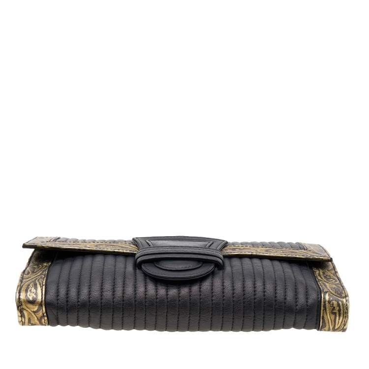 Pre Owned Etro Black/Gold Printed Leather Flap Clutch