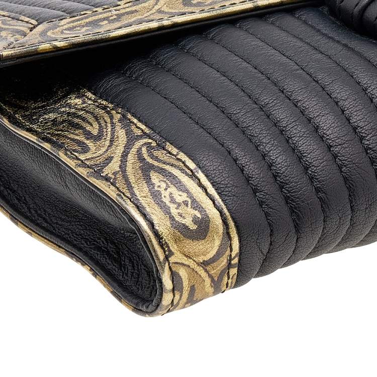 Pre Owned Etro Black/Gold Printed Leather Flap Clutch