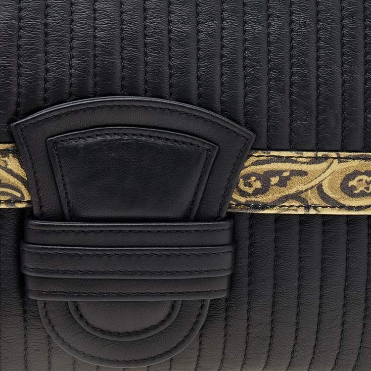Pre Owned Etro Black/Gold Printed Leather Flap Clutch