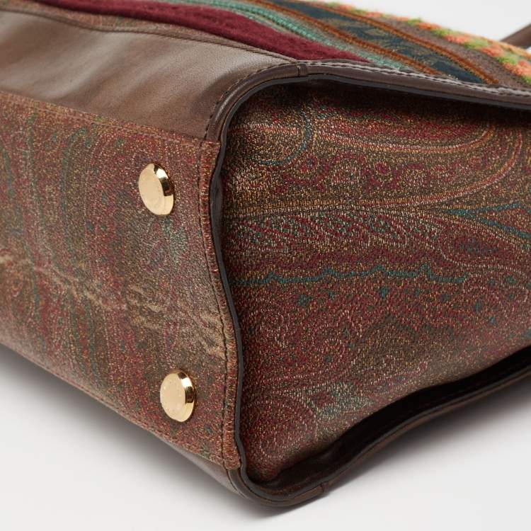 Pre Owned Etro Multicolor Paisley Printed Coated Canvas And Leather Patchwork Tote