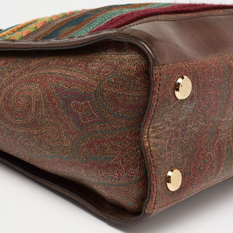 Pre Owned Etro Multicolor Paisley Printed Coated Canvas And Leather Patchwork Tote