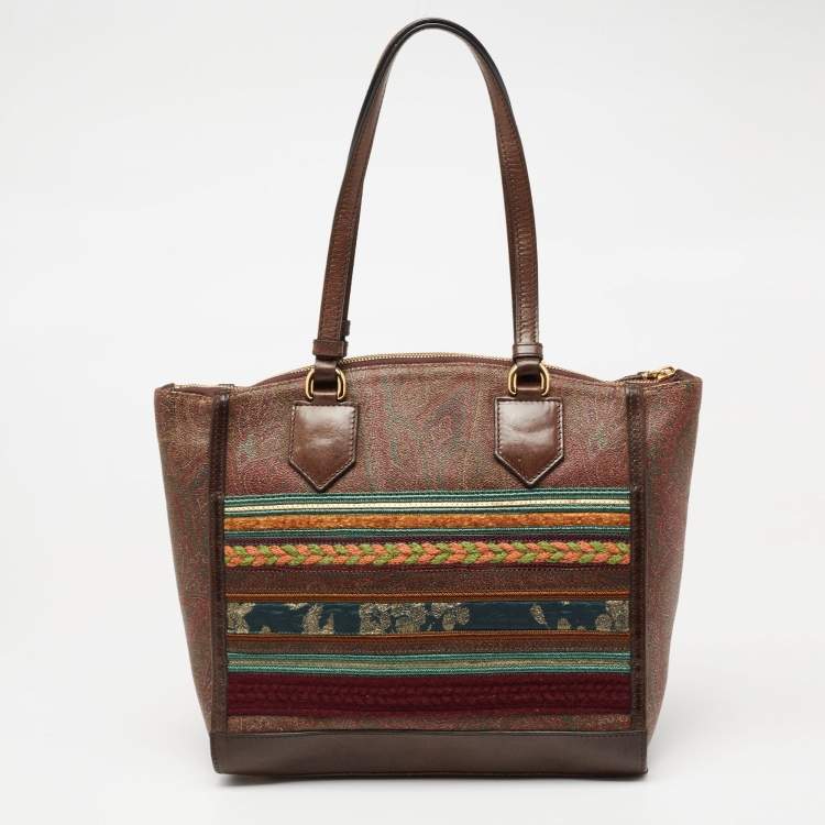 Pre Owned Etro Multicolor Paisley Printed Coated Canvas And Leather Patchwork Tote