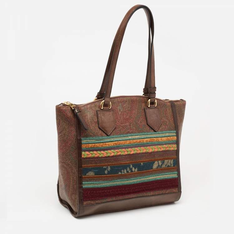 Pre Owned Etro Multicolor Paisley Printed Coated Canvas And Leather Patchwork Tote