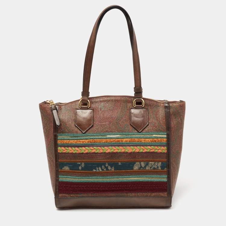 Pre Owned Etro Multicolor Paisley Printed Coated Canvas And Leather Patchwork Tote