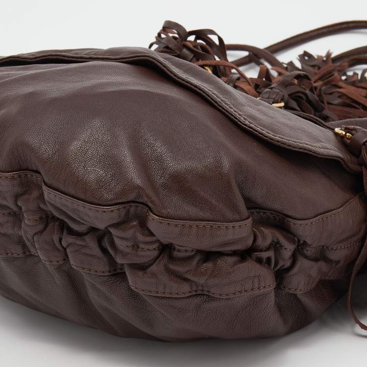 Pre Owned Etro Dark Brown Leather Fringe Flap Shoulder Bag