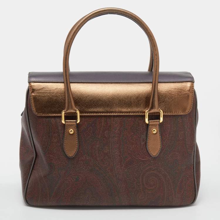 Pre Owned Etro Multicolor Paisley Print Coated Canvas and Leather Satchel