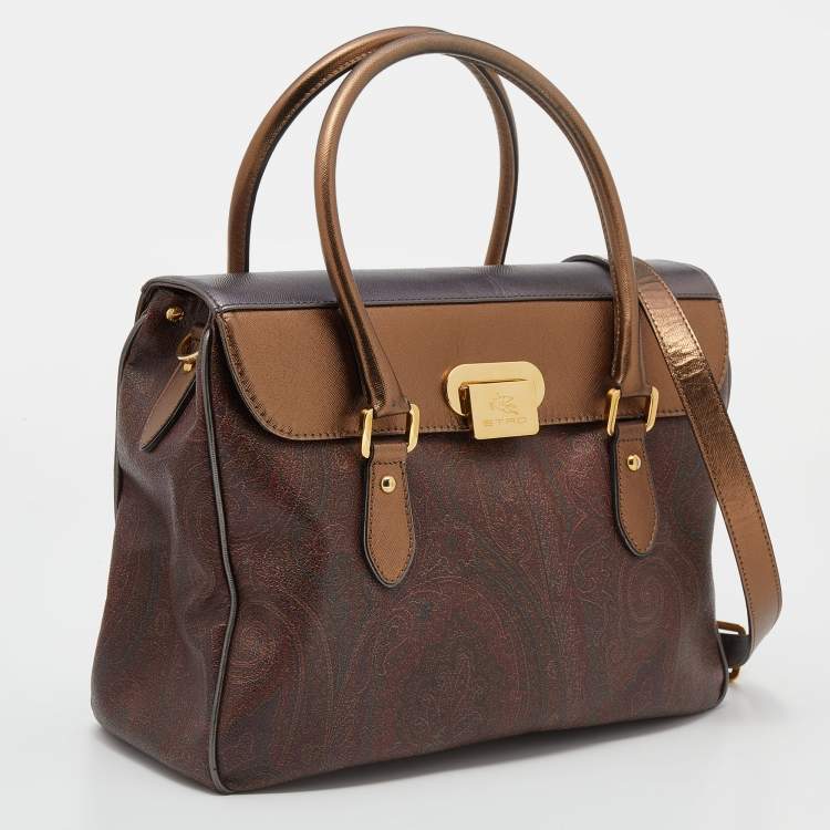 Pre Owned Etro Multicolor Paisley Print Coated Canvas and Leather Satchel