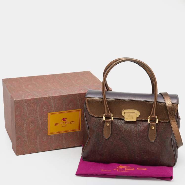 Pre Owned Etro Multicolor Paisley Print Coated Canvas and Leather Satchel