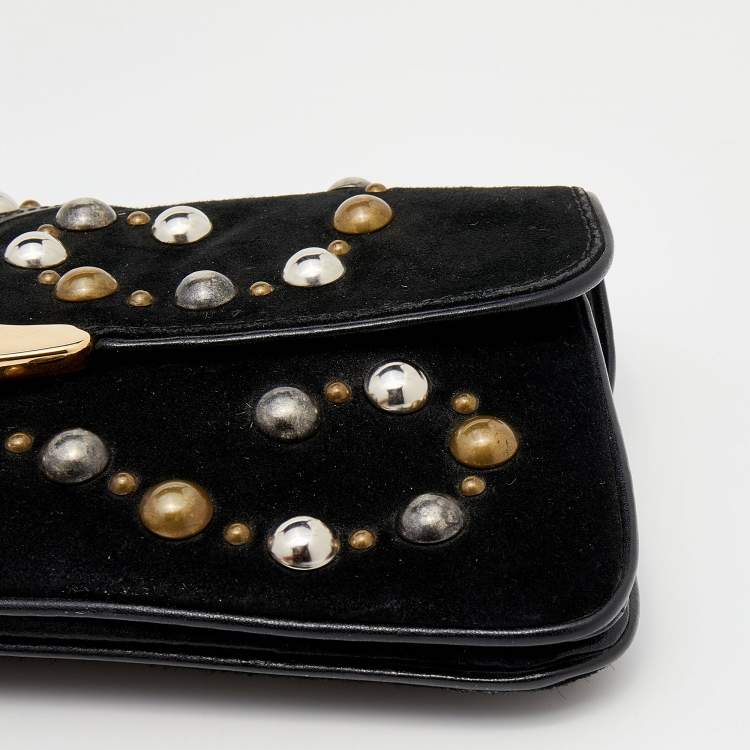Pre Owned Etro Black Suede Embellished Turnlock Clutch