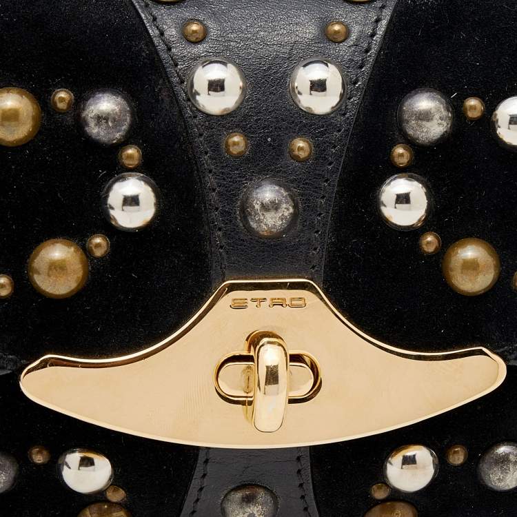 Pre Owned Etro Black Suede Embellished Turnlock Clutch