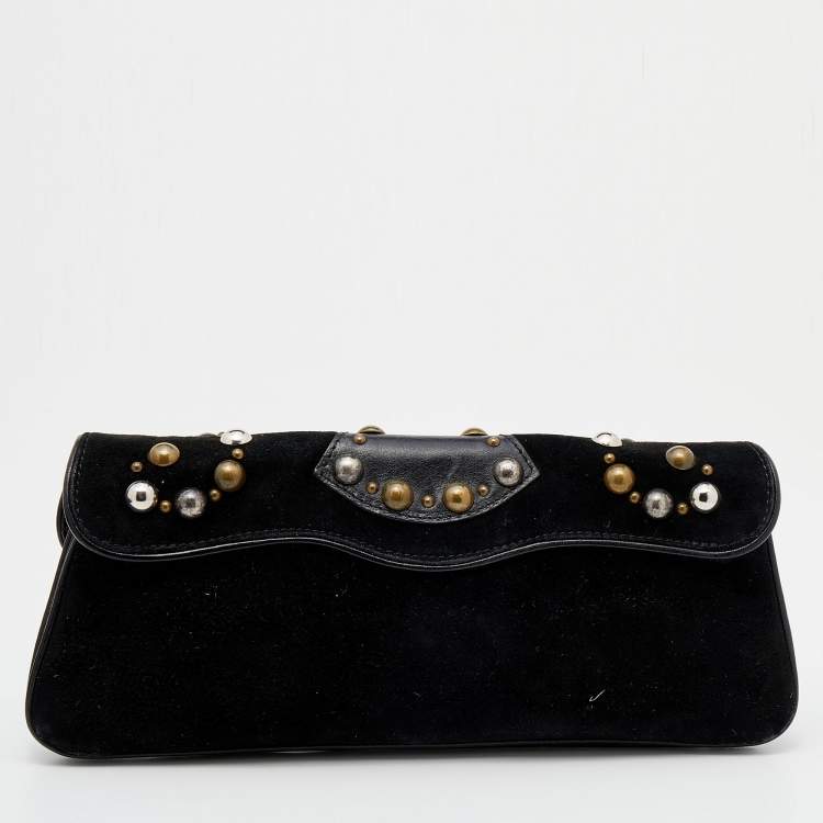 Pre Owned Etro Black Suede Embellished Turnlock Clutch