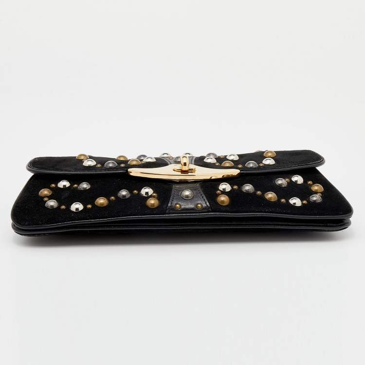 Pre Owned Etro Black Suede Embellished Turnlock Clutch