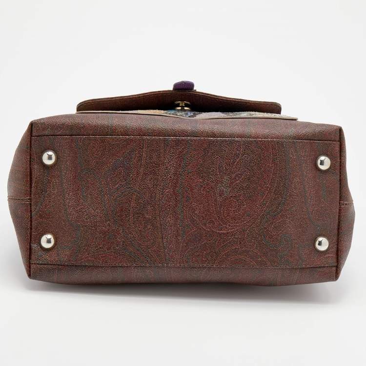 Pre Owned Etro Multicolor Paisley Coated Canvas and Python Embossed Leather Tote