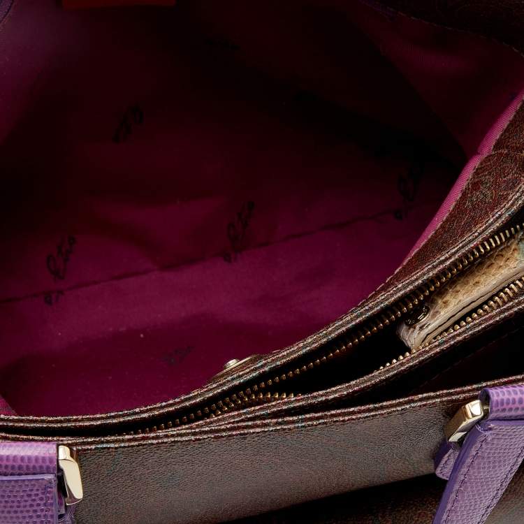 Pre Owned Etro Multicolor Paisley Coated Canvas and Python Embossed Leather Tote