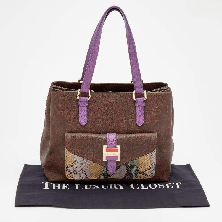 Pre Owned Etro Multicolor Paisley Coated Canvas and Python Embossed Leather Tote
