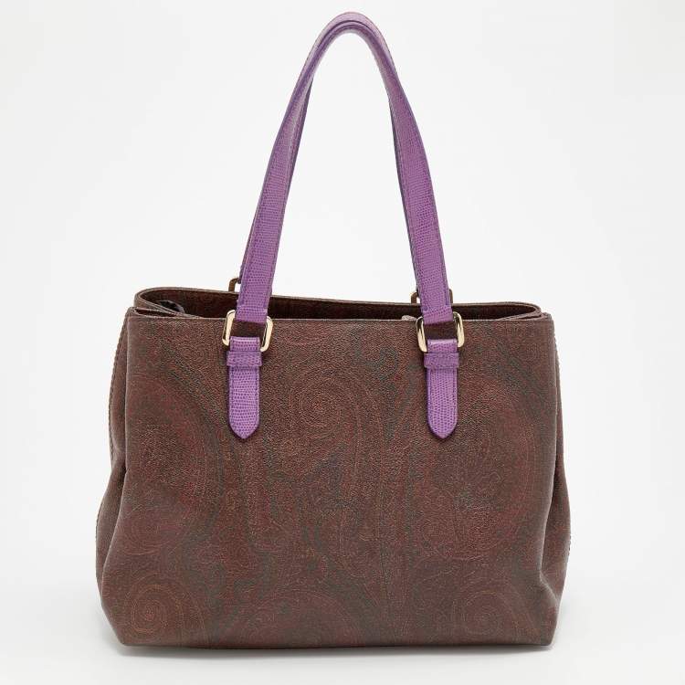 Pre Owned Etro Multicolor Paisley Coated Canvas and Python Embossed Leather Tote