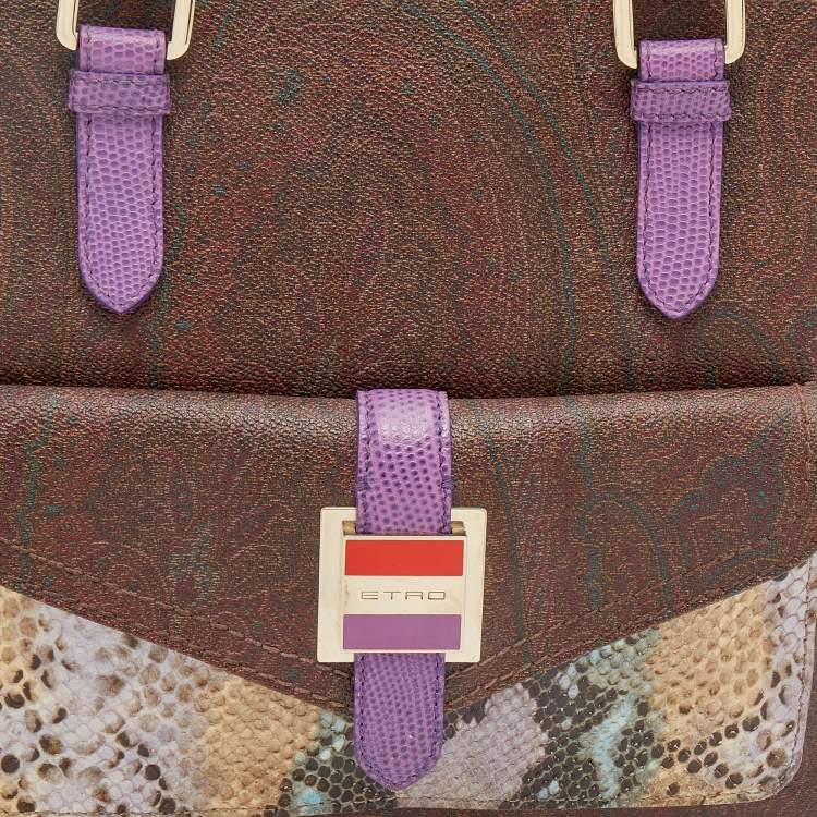 Pre Owned Etro Multicolor Paisley Coated Canvas and Python Embossed Leather Tote