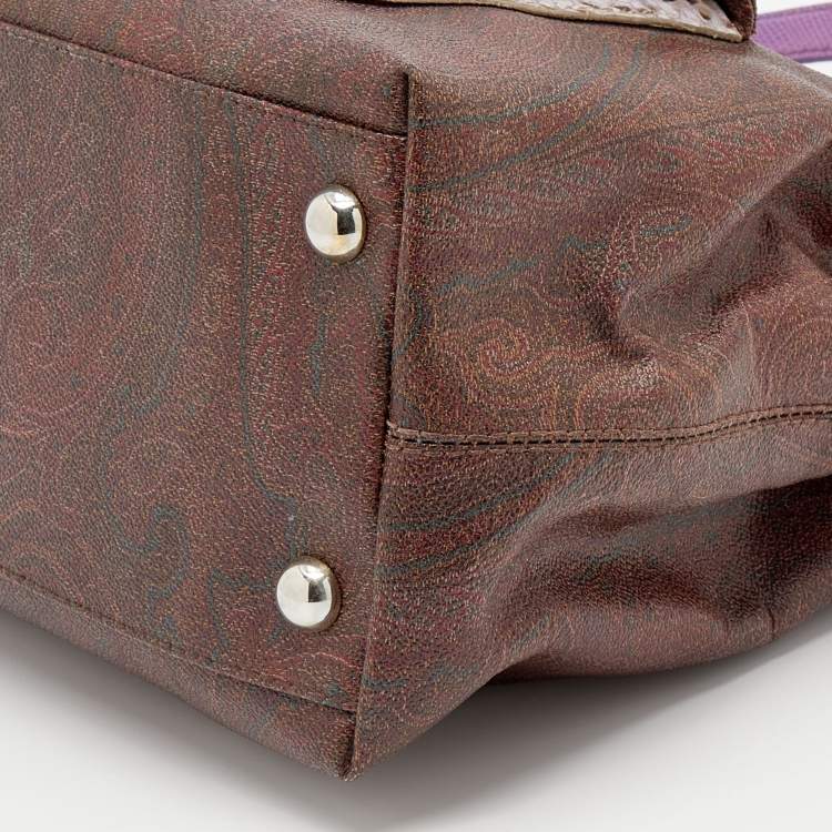 Pre Owned Etro Multicolor Paisley Coated Canvas and Python Embossed Leather Tote