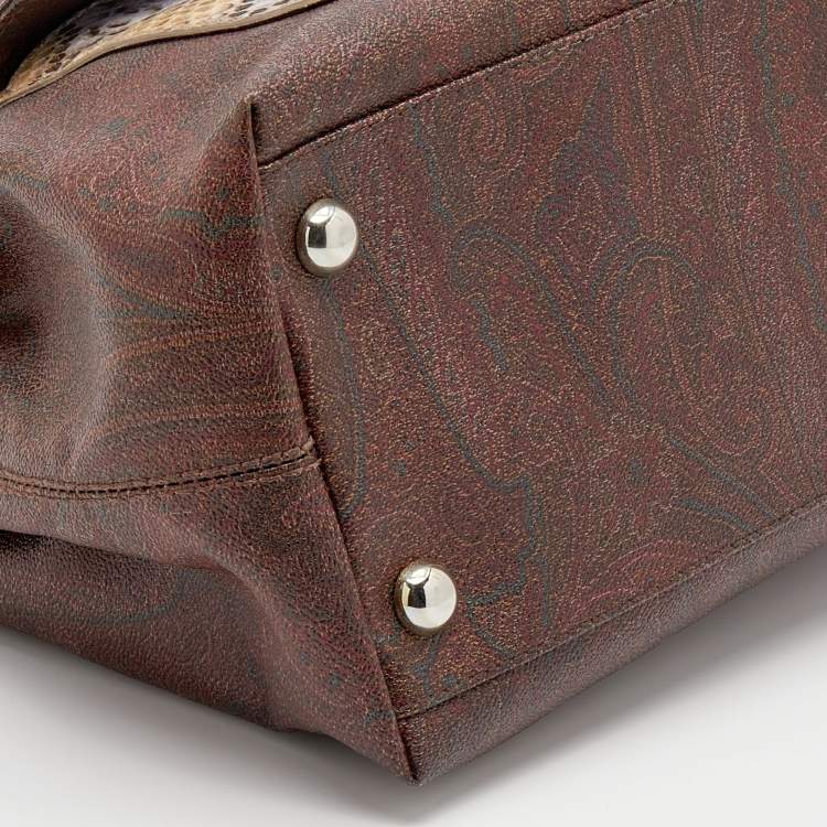 Pre Owned Etro Multicolor Paisley Coated Canvas and Python Embossed Leather Tote
