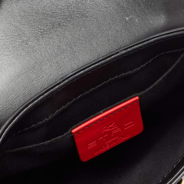 Pre Owned Etro Black Leather Flap Crossbody Bag