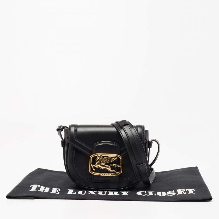 Pre Owned Etro Black Leather Flap Crossbody Bag