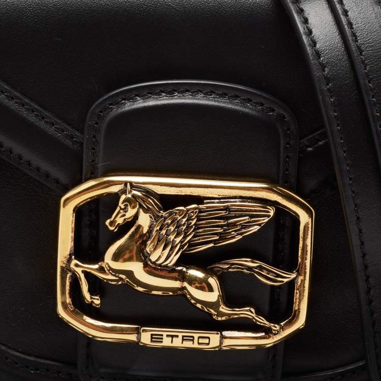 Pre Owned Etro Black Leather Flap Crossbody Bag