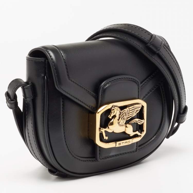 Pre Owned Etro Black Leather Flap Crossbody Bag
