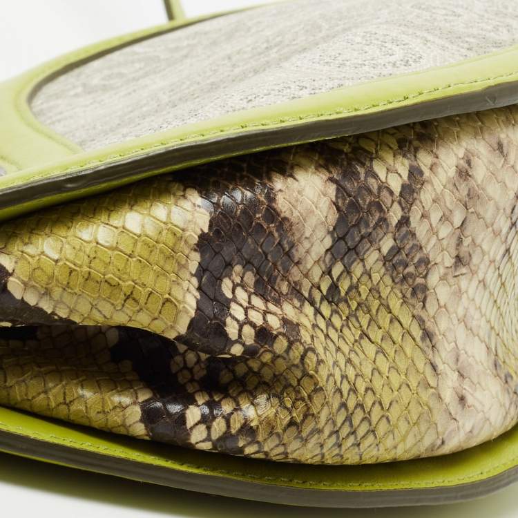 Pre Owned Etro Green Paisley Print Coated Canvas and Leather Crossbody Bag