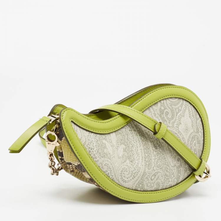 Pre Owned Etro Green Paisley Print Coated Canvas and Leather Crossbody Bag