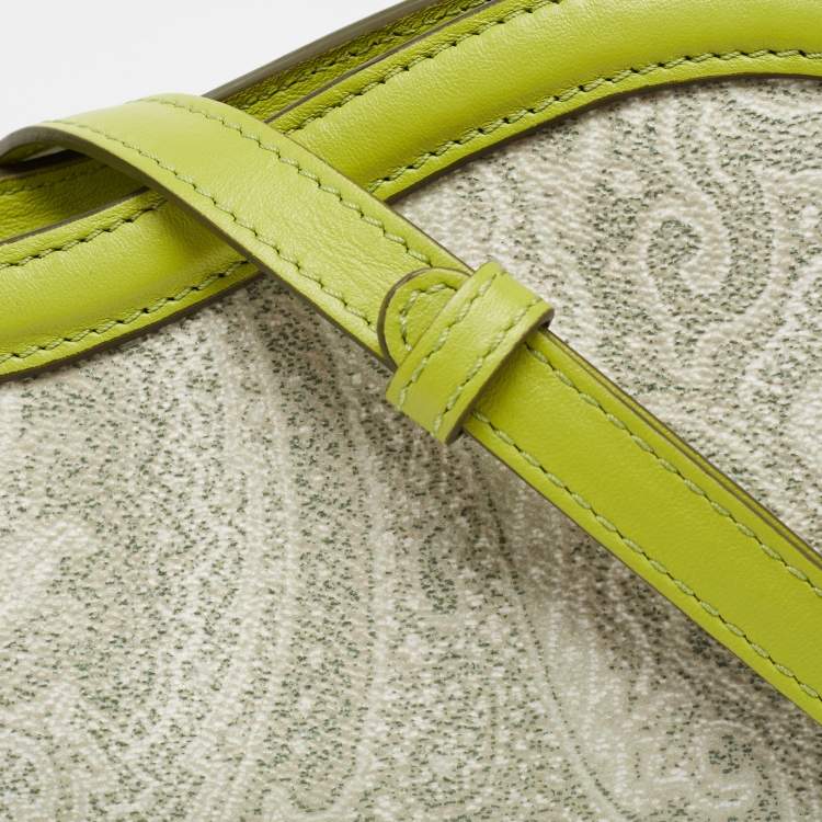 Pre Owned Etro Green Paisley Print Coated Canvas and Leather Crossbody Bag