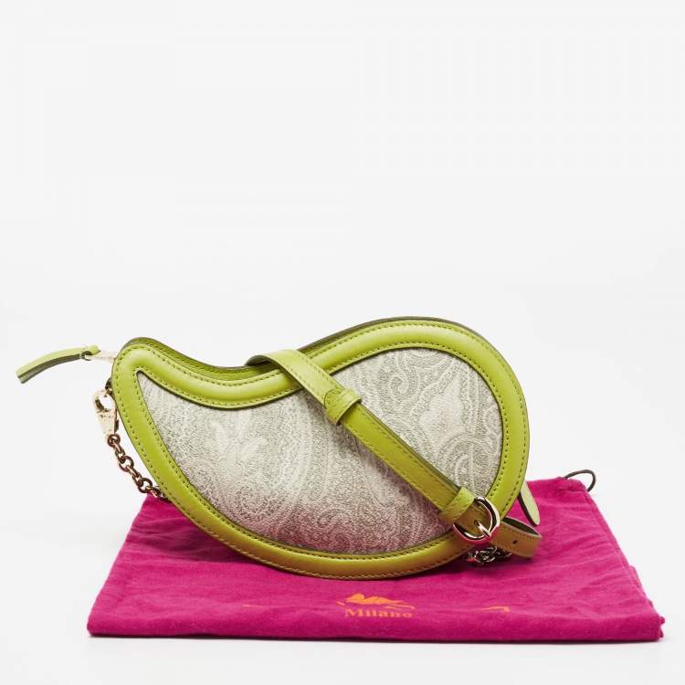 Pre Owned Etro Green Paisley Print Coated Canvas and Leather Crossbody Bag